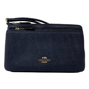 Coach Double Zip Wallet Wristlet – Midnight Navy Blue (C5610)